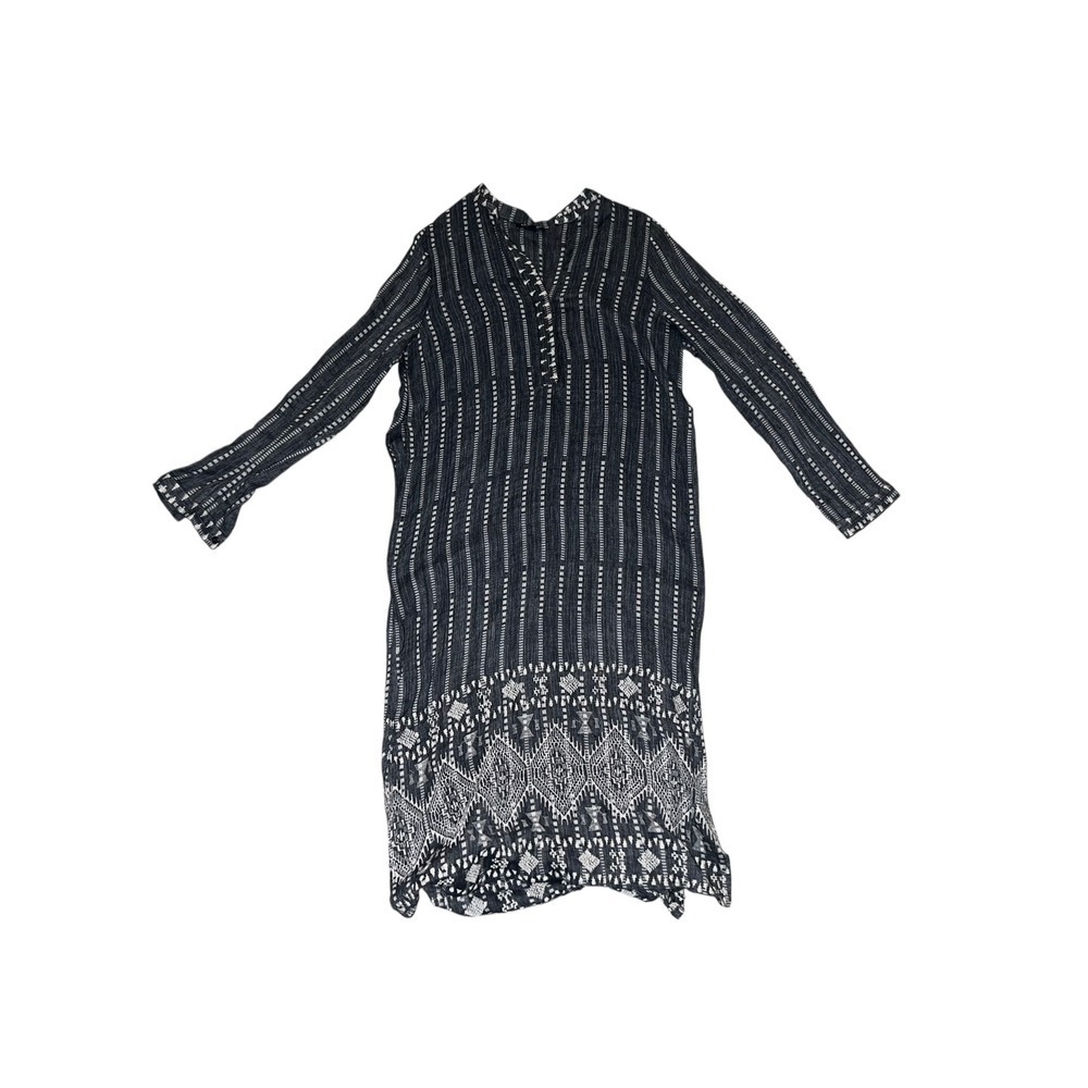 Love Sam Blue & White Boho  Sz M Long Sleeve Cotton Slit Sides Fairycore gypsy